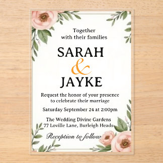 Customisable Colourful Watercolor Floral Acrylic W Invitations