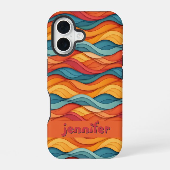 Customisable Colourful Wave Pattern iPhone 16 Case (Back)