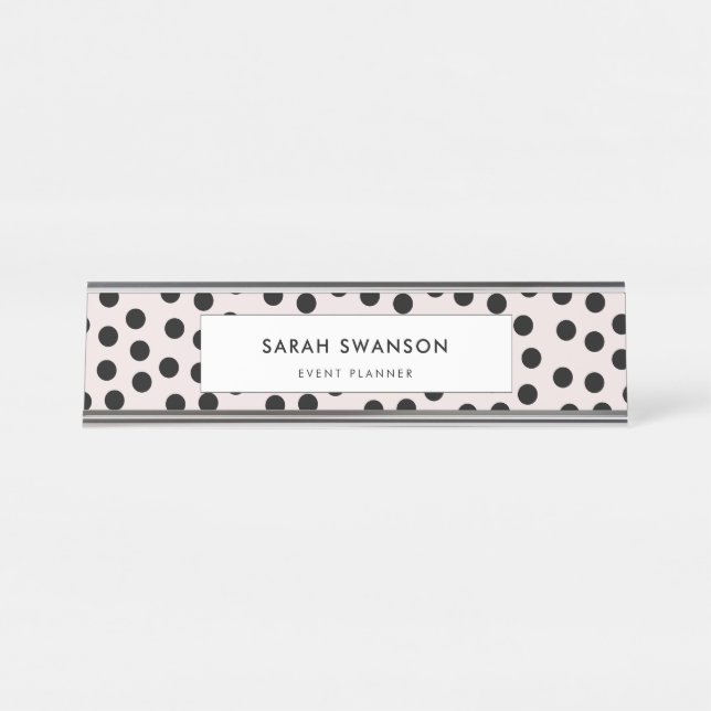 Customisable colours Polka dots Desk Name Plate (Front)