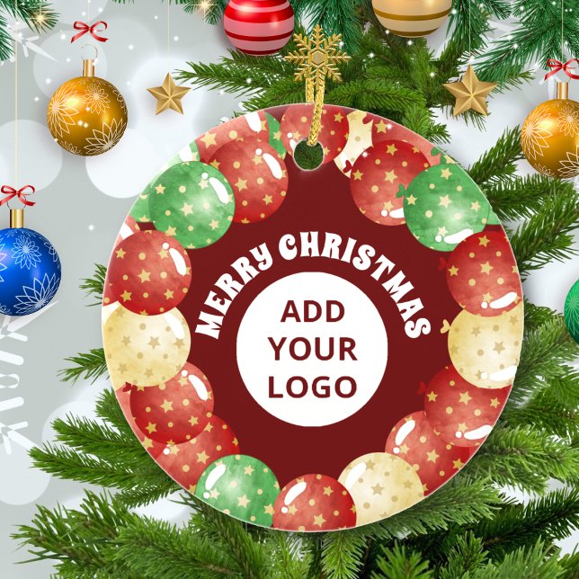 Customisable Company Logo Christmas Balloons Red  Ceramic Ornament (Creator Uploaded)