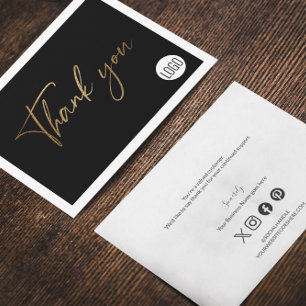 Customisable Company Logo Social Gold Black Modern Thank You Card