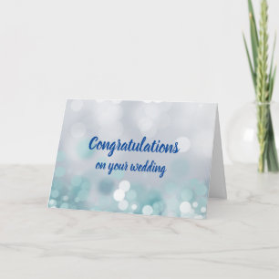 Customisable congratulations wedding blue bokeh card