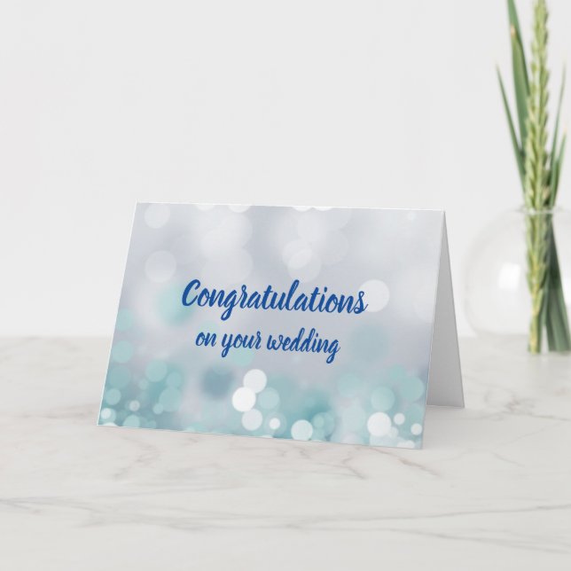 Customisable congratulations wedding blue bokeh card (Front)
