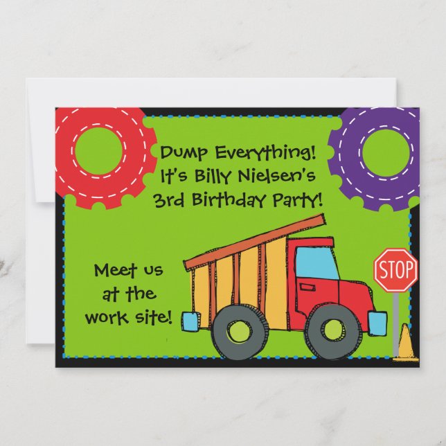 Customisable Construction Birthday 5x7 Invitation (Front)