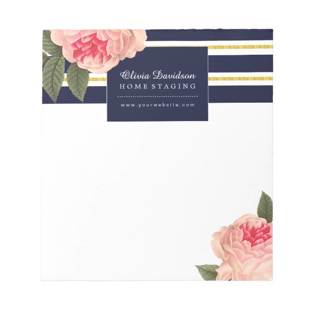 Customisable Coral and Navy Peonies Notepad (Front)