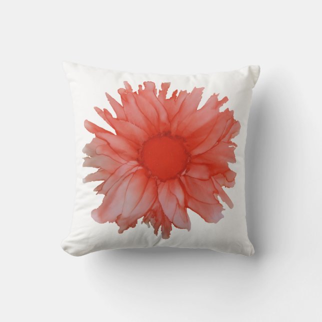 Customisable!!! Coral Daisy Handpainted Cushion (Front)