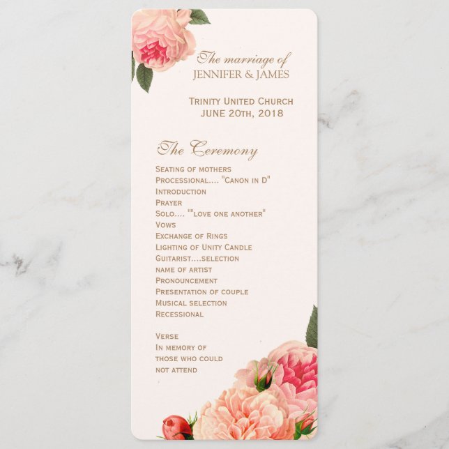 Customisable Coral Peonie Programs (Front)