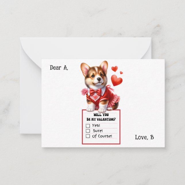 Customisable Corgi Puppy Valentine Card (Front)