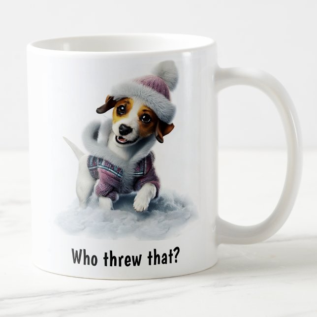 Customisable Cosy Jack Russell Terrier Snow Day Coffee Mug (Creator Uploaded)