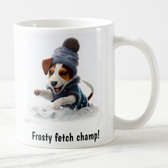 Customisable Cosy Jack Russell Terrier Snow Day Coffee Mug (Creator Uploaded)