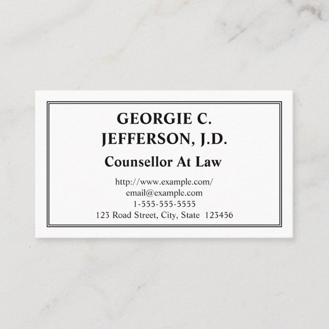 Customisable Counsellor At Law Business Card (Front)