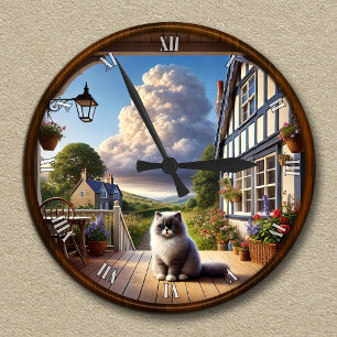 Customisable Countryside Clock With Fluffy Ragdoll