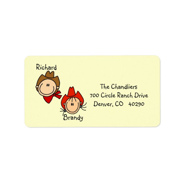 Customisable Cowboy and Cowgirl Address Labels (Front)