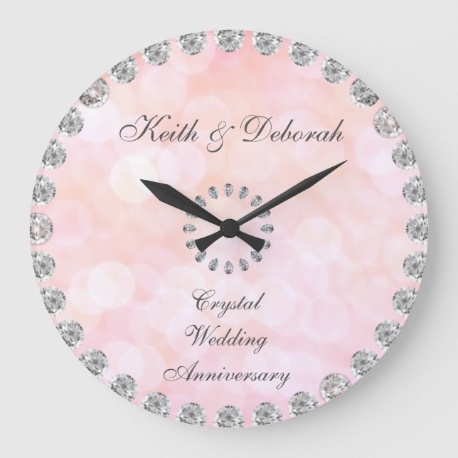 Customisable Crystal Wedding Anniversary Large Clock (Front)