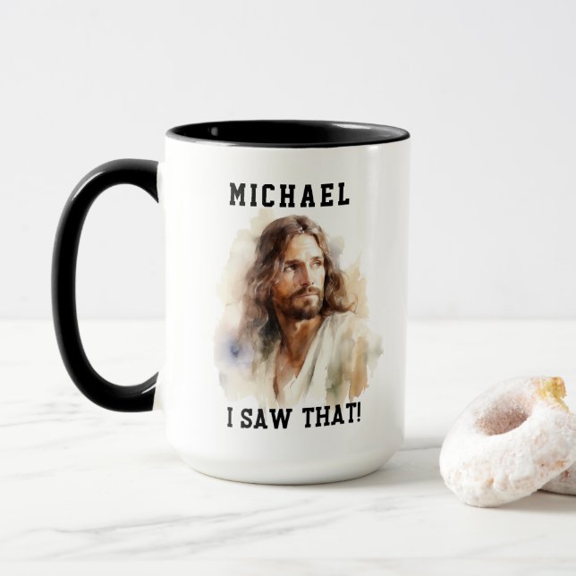 Customisable cup with Jesus portrait - I saw that (With Donut)