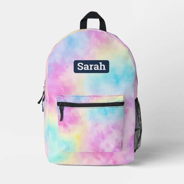 Customisable custom name pastel Tie dye backpack (Front)