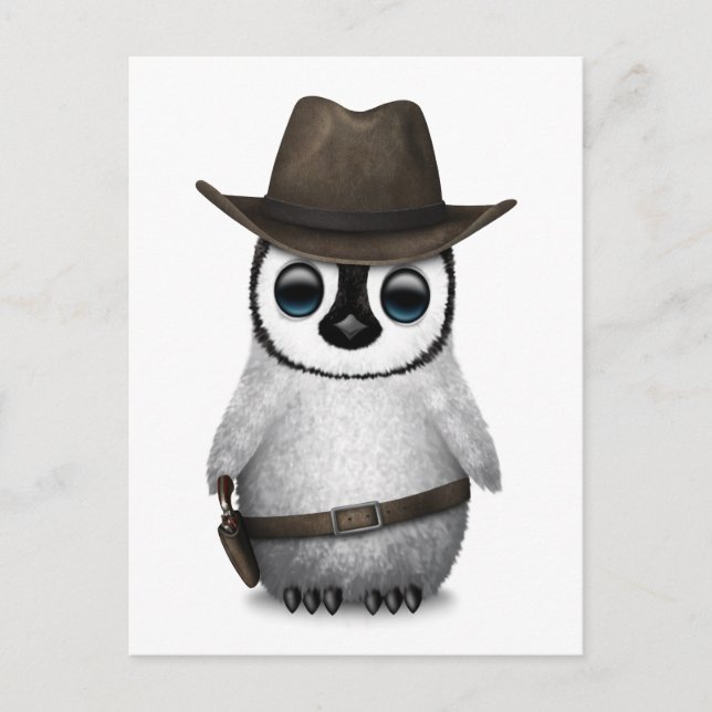 Customisable Cute Baby Penguin Cowboy Postcard (Front)