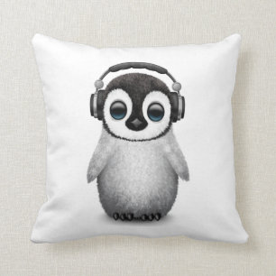 Customisable Cute Baby Penguin Dj with Headphones Cushion