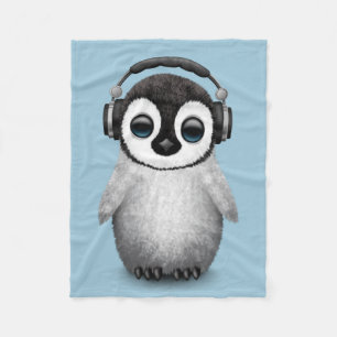 Customisable Cute Baby Penguin Dj with Headphones Fleece Blanket