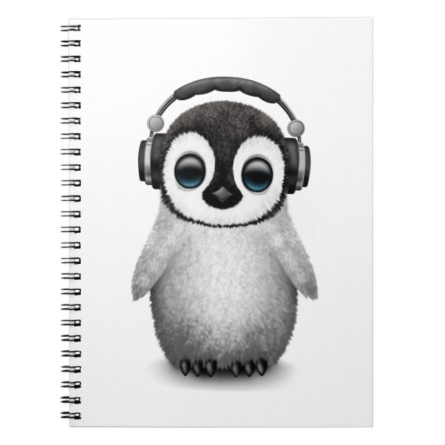 Customisable Cute Baby Penguin Dj with Headphones Notebook (Front)