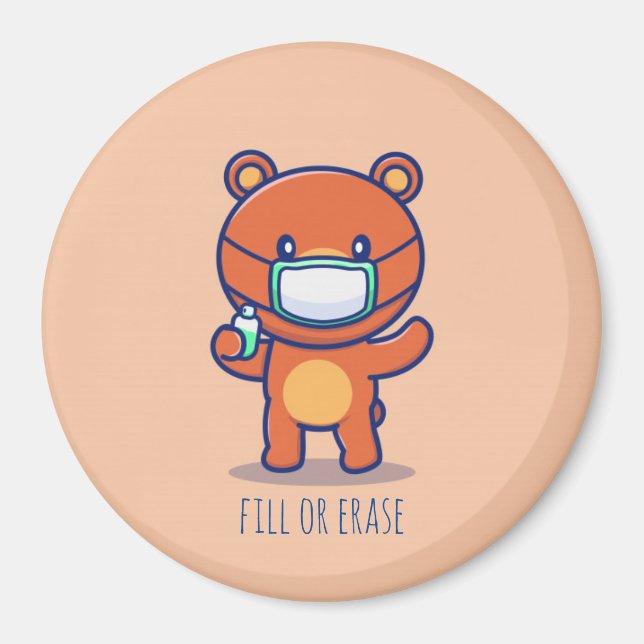 Customisable cute bear mask sanitizer magnet (Front)