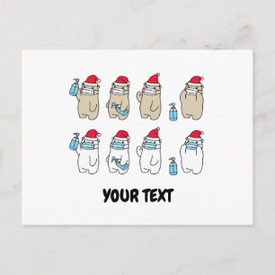 Customisable cute bears Christmas hat mask Postcard