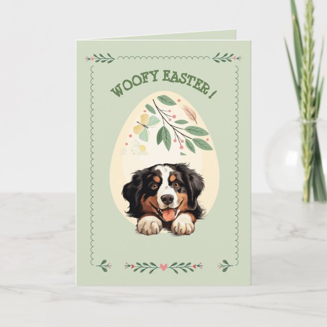 Customisable Cute Bernese Mountain Dog Easter Card (Front)
