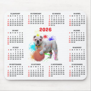 Customisable Cute British Bulldog Calendar Mouse Pad