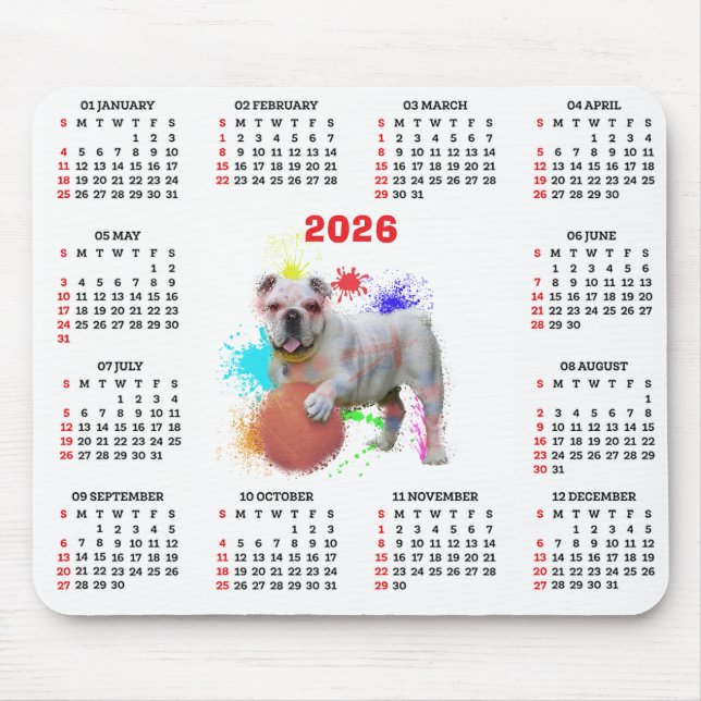 Customisable Cute British Bulldog Calendar Mouse Pad (Front)