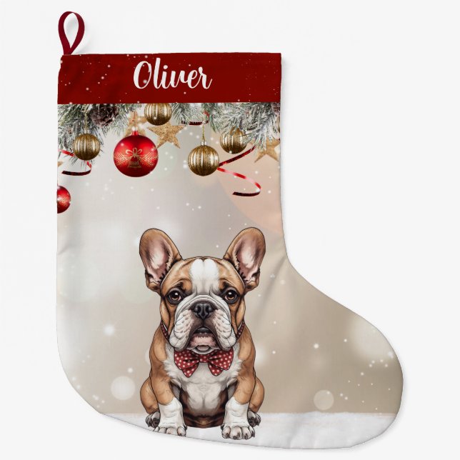 Customisable Cute Bulldog Puppy Christmas Stocking (Front)