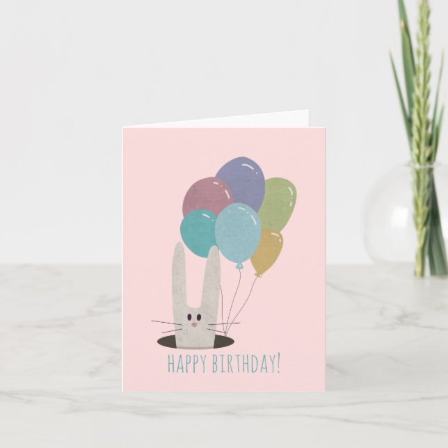 Customisable Cute Bunny with Colourful Balloons Ca Card (Front)