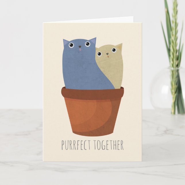 Customisable Cute Cat Couple Note Card (Front)