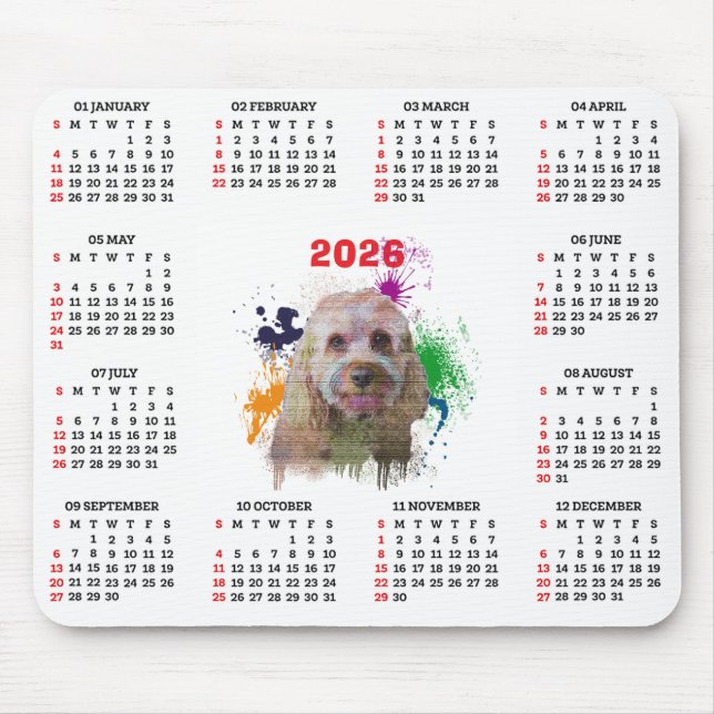 Customisable Cute Cavapoo Dog Calendar  Mouse Pad (Front)