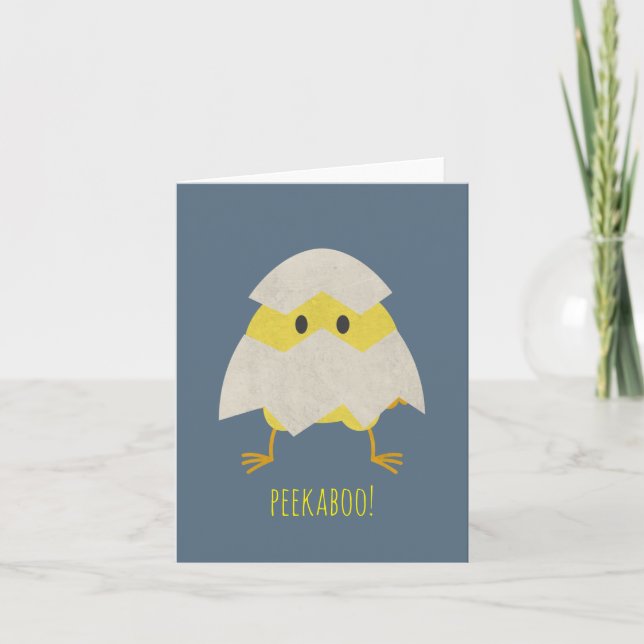 Customisable Cute Chick Peeking Through a Cracked  Card (Front)