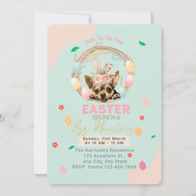Customisable Cute Chihuahua Bunny Easter Invitation (Front)