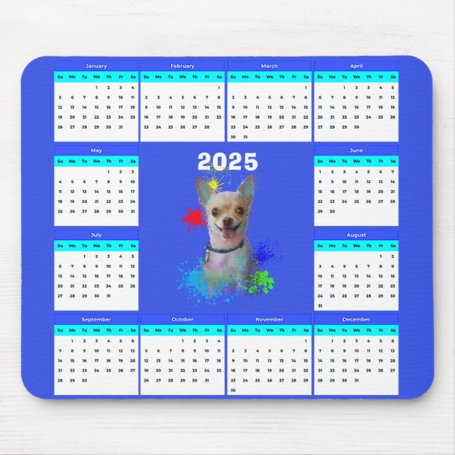 Customisable Cute Chihuahua Dog Calendar  Mouse Pad (Front)