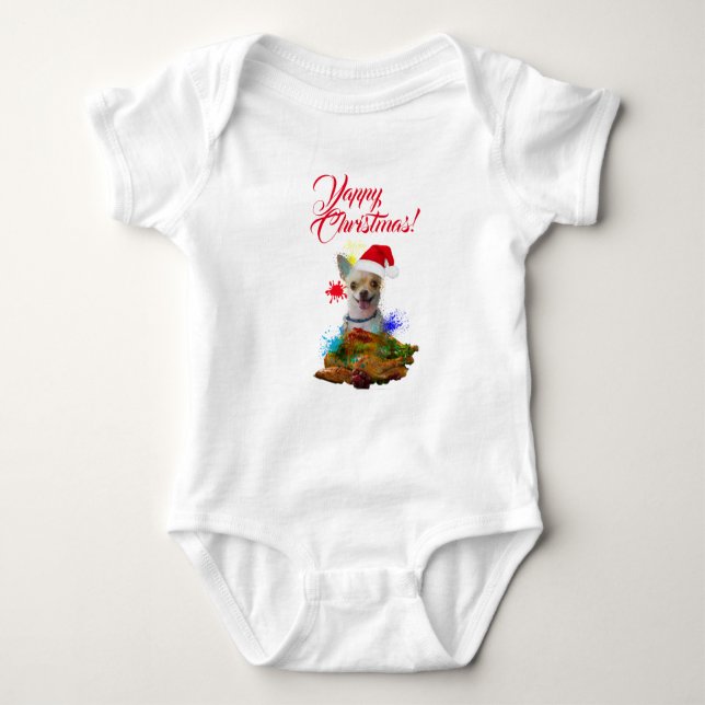 Customisable Cute Chihuahua Dog Yappy Christmas  Baby Bodysuit (Front)