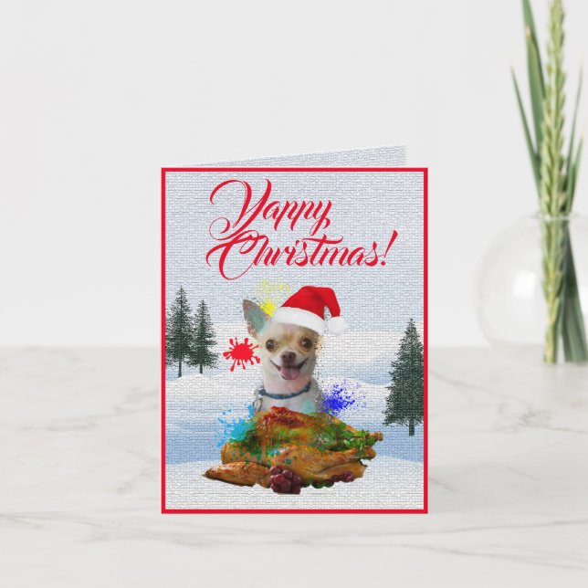 Customisable Cute Chihuahua Dog Yappy Xmas Card (Front)