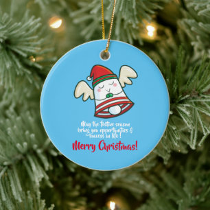 Customisable cute Christmas Bell flying Ceramic Ornament
