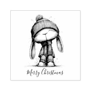 Customisable Cute Christmas Bunny Critters Rubber Stamp