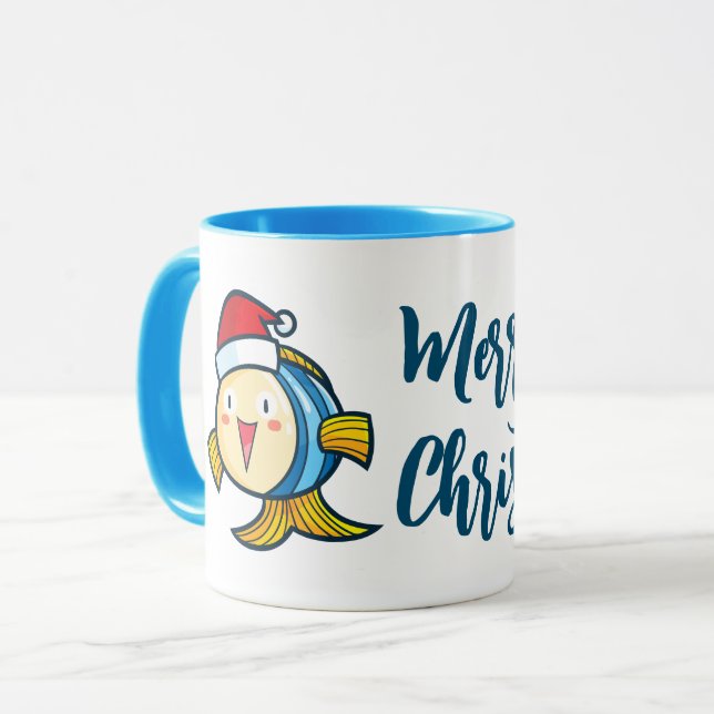 Customisable cute christmas fish mug (Front Left)