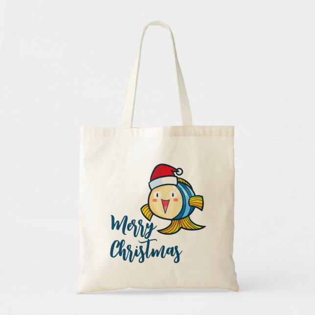 Customisable cute christmas fish tote bag (Front)
