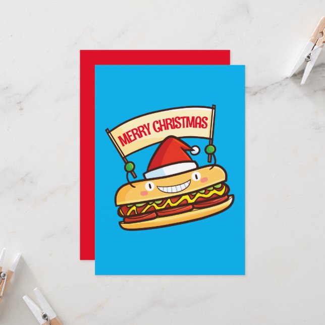 Customisable cute christmas hotdog banner invitation (Front/Back In Situ)