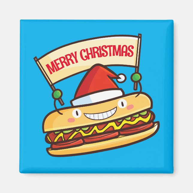 Customisable cute christmas hotdog banner  magnet (Front)