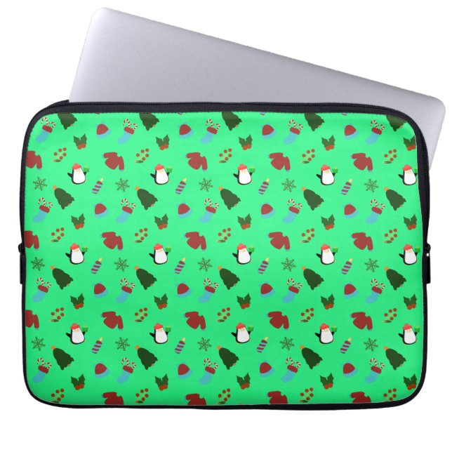Customisable Cute Christmas Pine Tree Pattern Laptop Sleeve (Front)