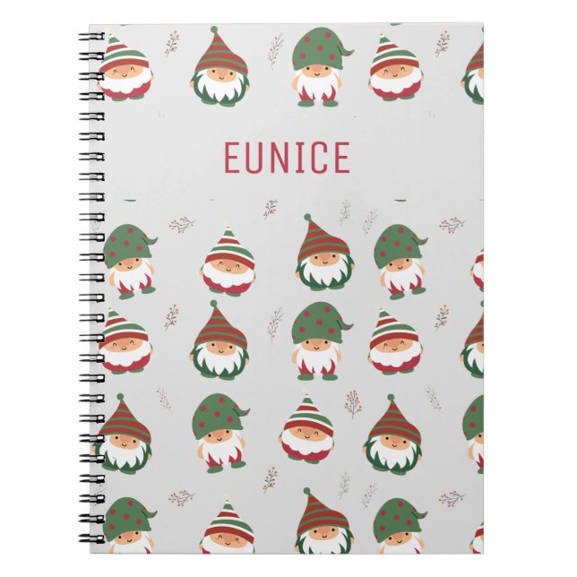 Customisable Cute Chubby Christmas Elves Pattern Notebook (Front)