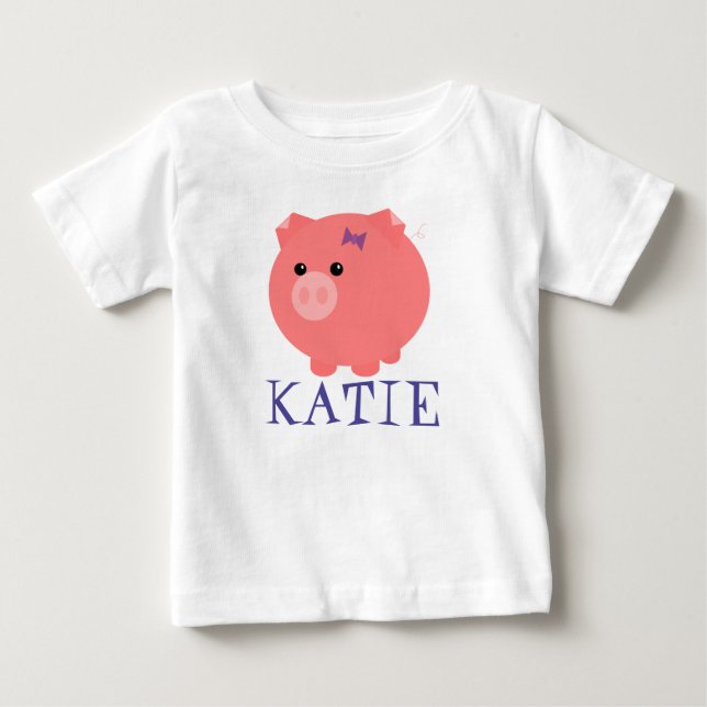 Customisable Cute Chubby Pig Kid T-Shirt (Front)