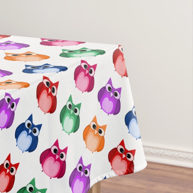 Customisable Cute Colourful Owl Pattern Tablecloth (In Situ)