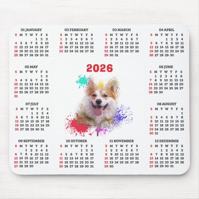 Customisable Cute Corgi Dog Calendar Mouse Pad (Front)