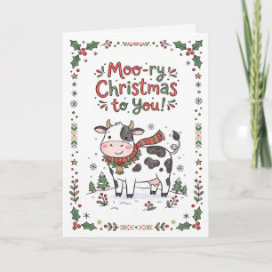 Customisable Cute Cow Holiday Card